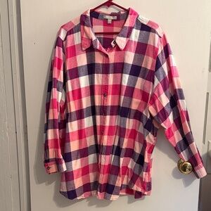 Woman Within 2X Flannel cozy and cute Pink and Purple Checkered Shirt
